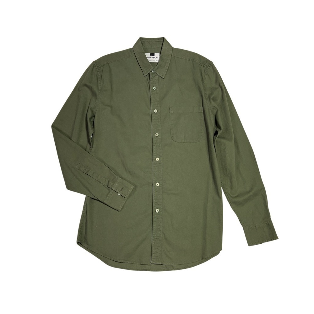 New Topman Army Green Casual Button Down Shirt Long Sleeve